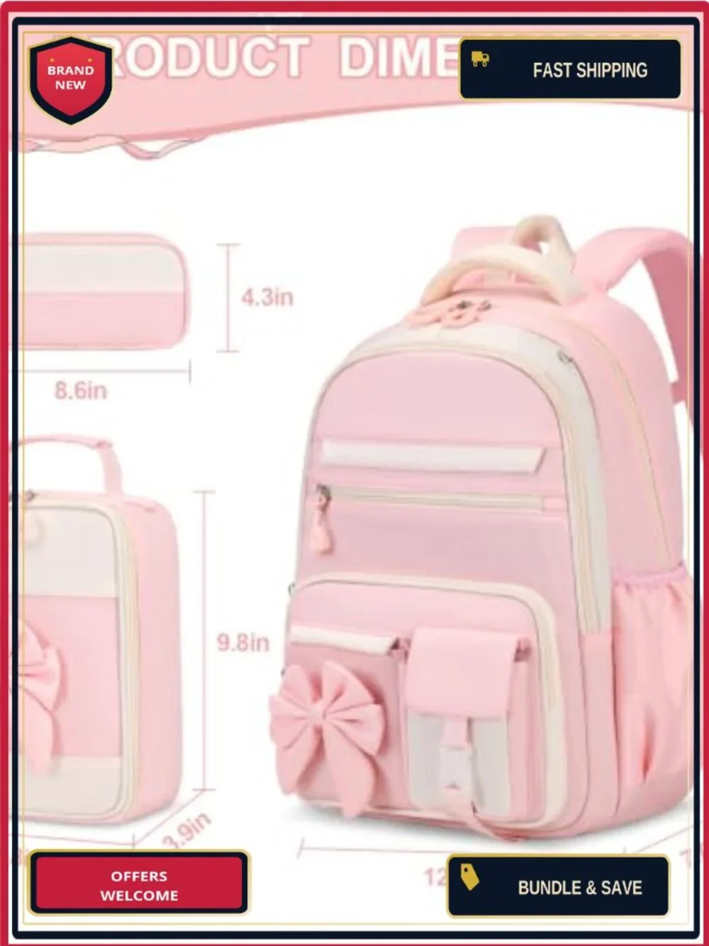 Kids Backpack Set with Lunch Bag and Pencil Case Waterproof